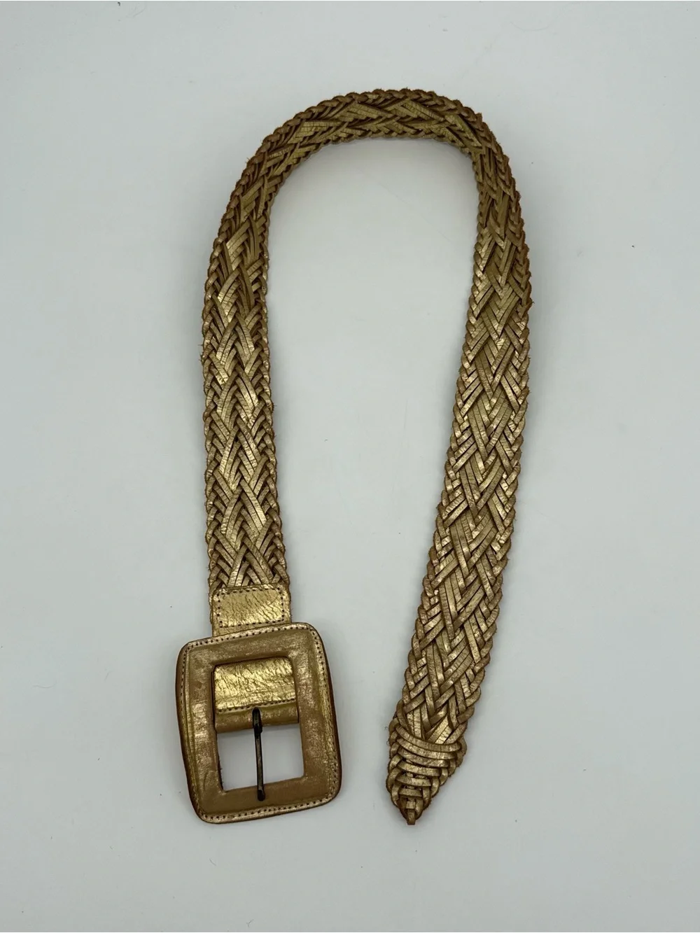 Simply Vera Wang Gold Metallic Leather Belt Braided Wide Buckle Woven Boho Large